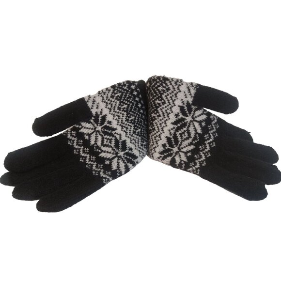 Juncture Gloves Mens Size One Size Black White Snowflake Soft Comfortable - Picture 2 of 4
